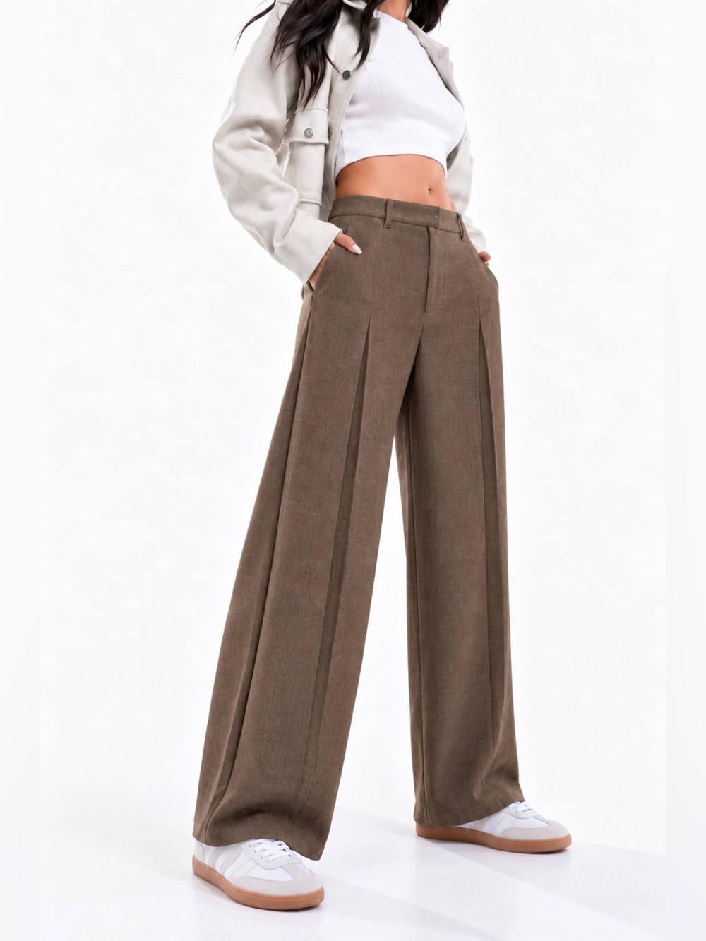 Lafayette 148 New York Wool Brown Pleated Structured Trousers Sz 10